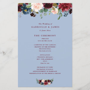 Programa de casamento azul florescente de marinho