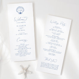Programa de Casamento Azul na Praia com Monograma