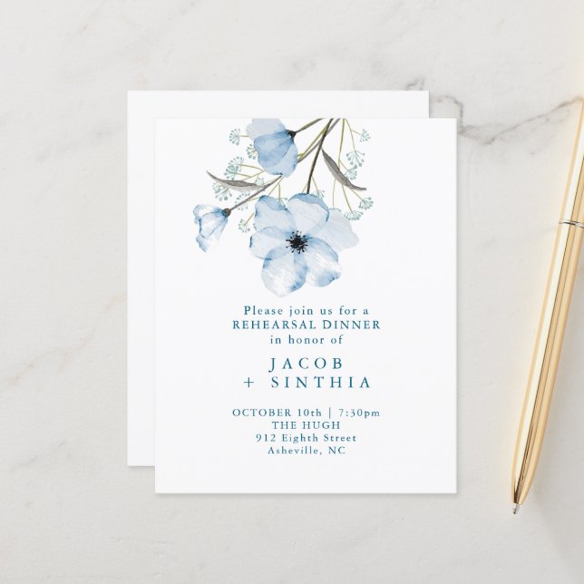 Programa de Casamento Azul Poeirento Chic Elegante (Frente/Verso In Situ)