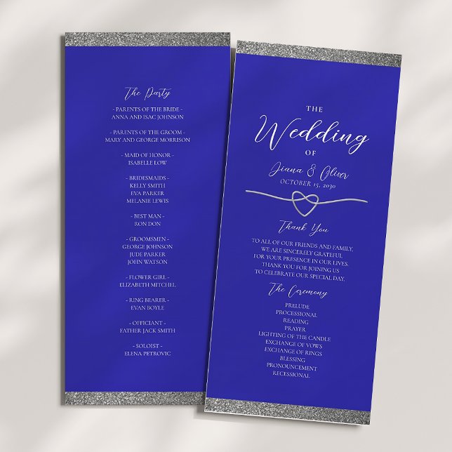 Programa de Casamento Azul Real Prata Moderno (Criador carregado)