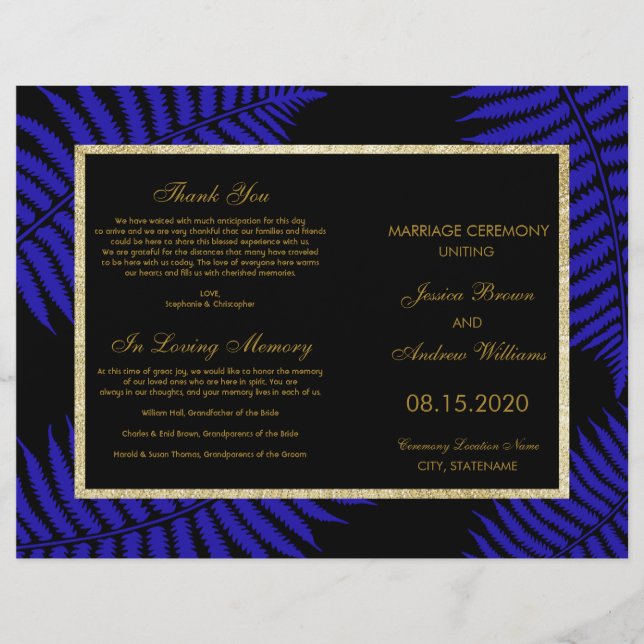 Programa de Casamento Beautiful Blue Leaf Bracken (Frente)
