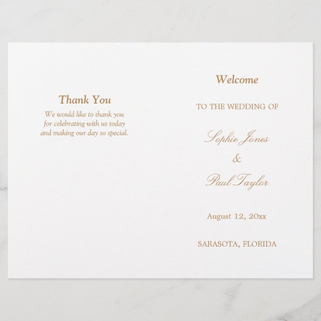 Programa de Casamento Bi-Fold de Script de ouro be (Frente)