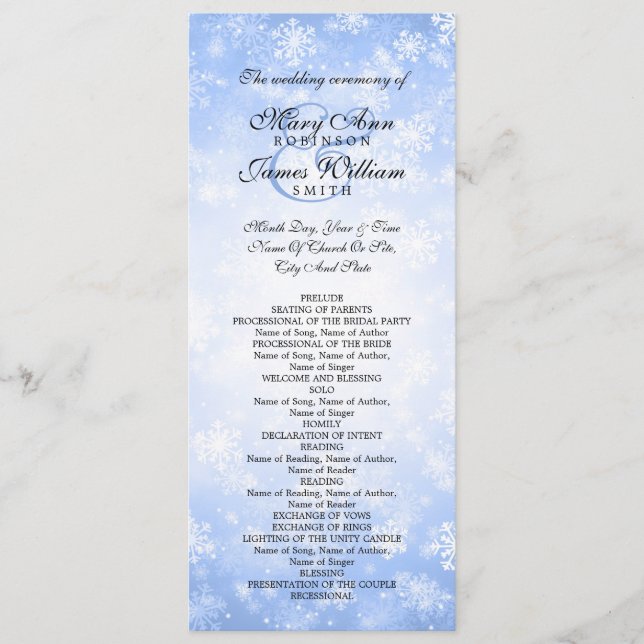Programa de Casamento Blue Winter Wonderland Spark (Frente)