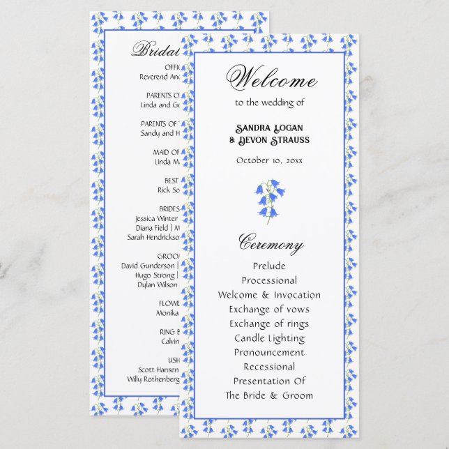 Programa de Casamento Bluebells (Frente/Verso)