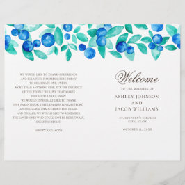 Programa de casamento Blueberry. Teal azul-aquarel