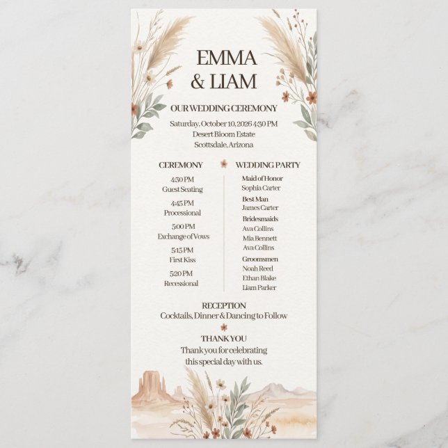 Programa de Casamento Boho Deserto Terracota Moder (Frente)