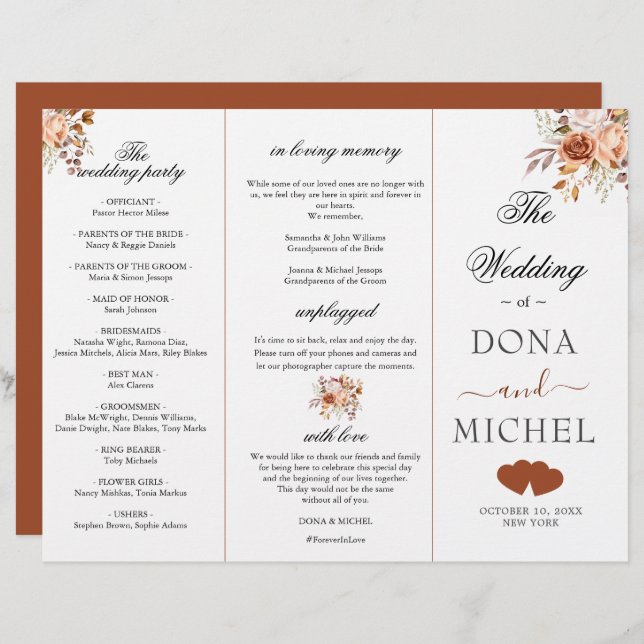 Programa de Casamento Boho do outono (Frente/Verso)