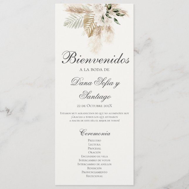 Programa de Casamento Boho Espanhol (Frente)