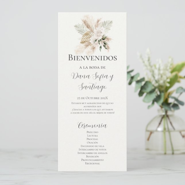 Programa de Casamento Boho Espanhol (Em pé/Frente)