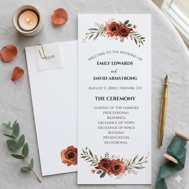 Programa de Casamento Boho Floral Terracota Mal-hu (Criador carregado)