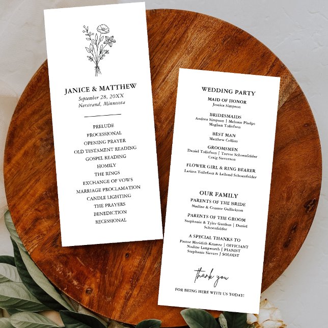 Programa de Casamento Boho Minimalista Simples Ele (Minimalist simple elegant wedding program keeps guests informed with a refined personalized touch)