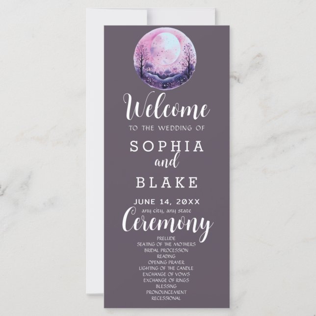 Programa de Casamento Boho Rosa & Branco Lua Cheia (Frente)