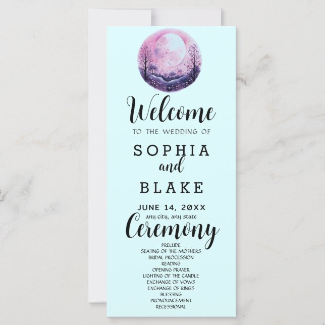 Programa de Casamento Boho Rosa & Branco Lua Cheia (Frente)