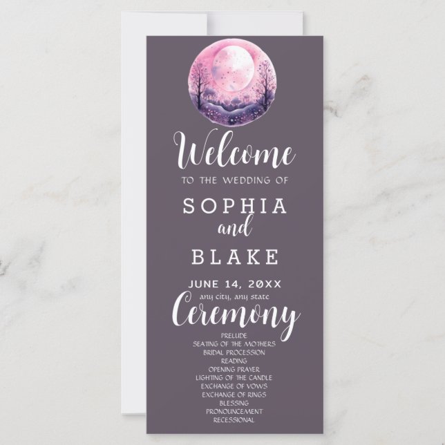Programa de Casamento Boho Rosa & Branco Lua Cheia (Frente)