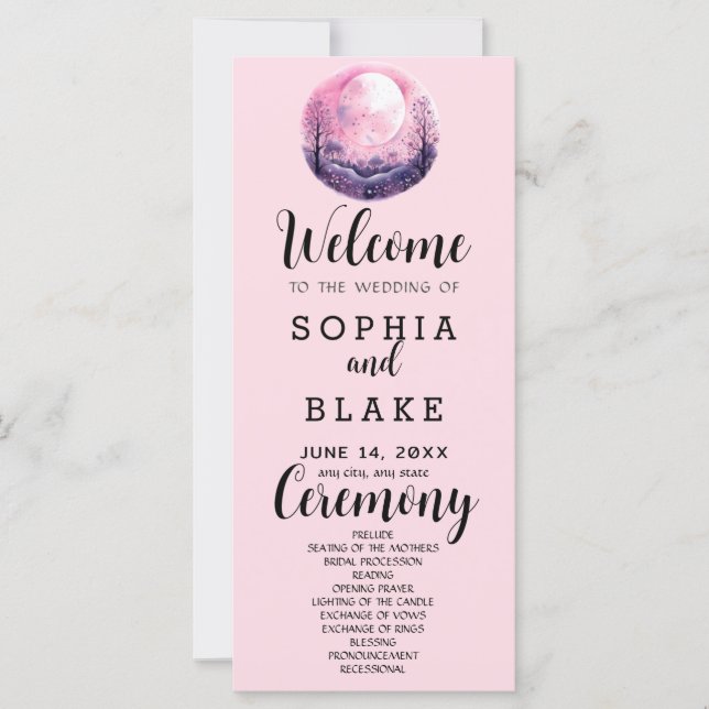Programa de Casamento Boho Rosa e Branco Lua Cheia (Frente)