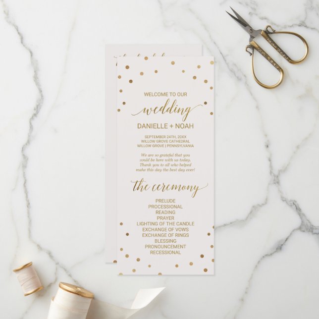 Programa de Casamento Bolinhas Dourado (Frente/Verso In Situ)