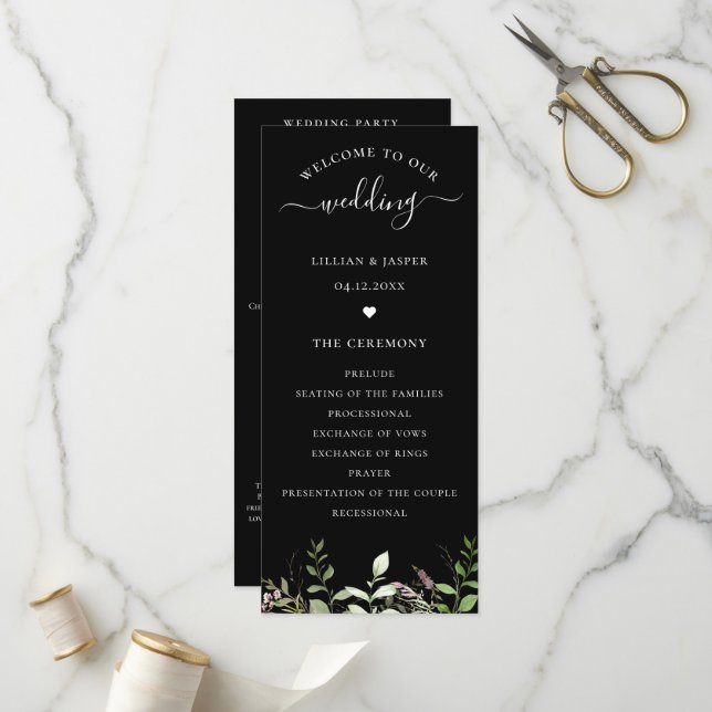 Programa de Casamento Botânico de Flores Silvestre (Frente/Verso In Situ)