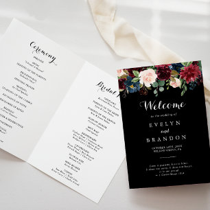 Programa de Casamento Botânico Dobrado Rustic Blac