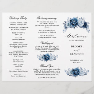 Programa de Casamento Botânico em Azul Desbotado e