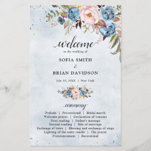 Programa de casamento botânico em rosa bege azul p