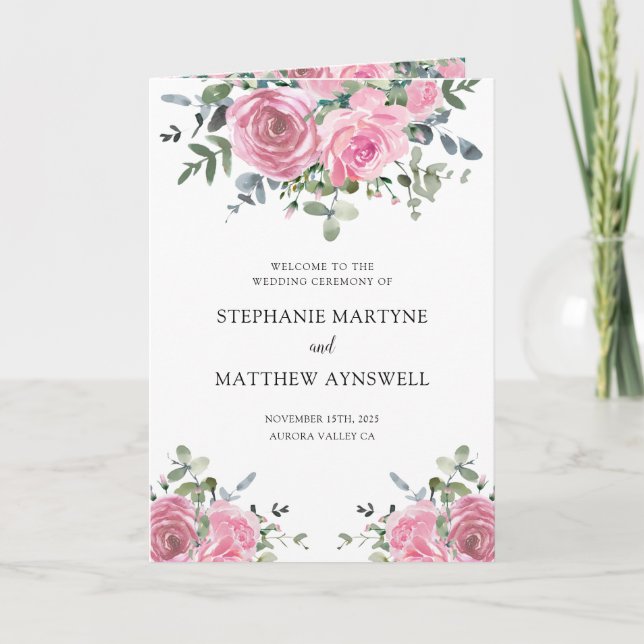 Programa de Casamento Botânico Eucalyptus Rosa Dus (Frente)
