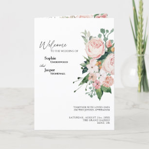 Programa de Casamento Branco Blush Floral Dobrado