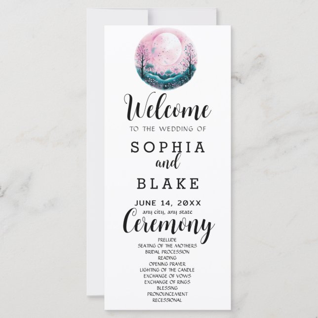 Programa de Casamento Branco Boho Rosa & Branco Lu (Frente)