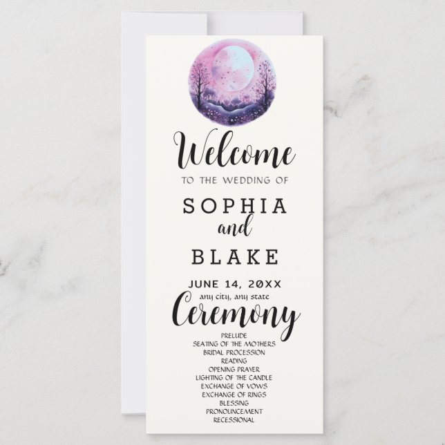 Programa de Casamento Branco Boho Rosa & Branco Lu (Frente)