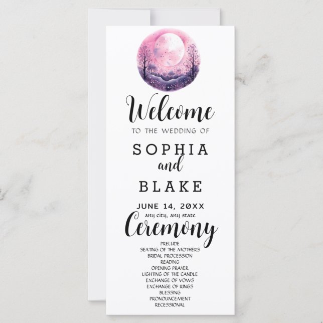 Programa de Casamento Branco Boho Rosa & Branco Lu (Frente)
