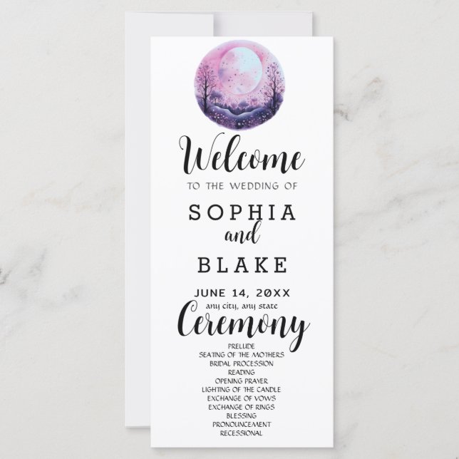 Programa de Casamento Branco Boho Rosa & Branco Lu (Frente)