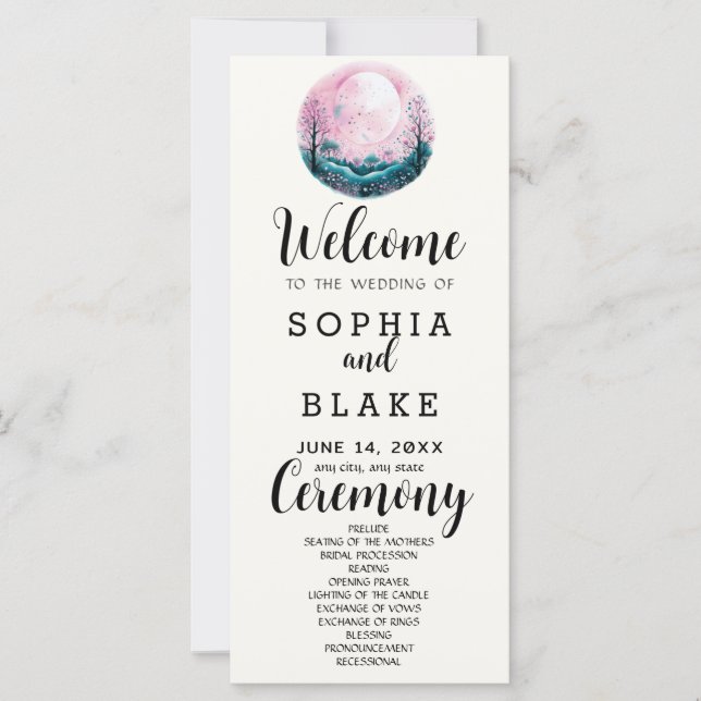 Programa de Casamento Branco Boho Rosa & Branco Lu (Frente)