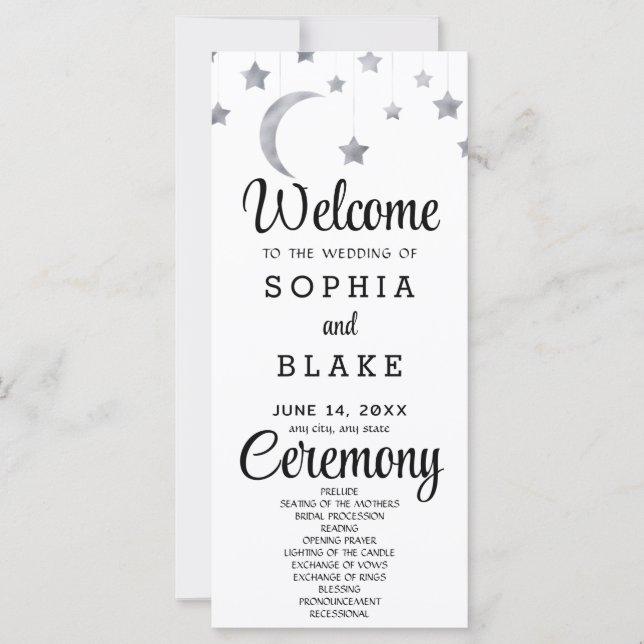 Programa de Casamento Branco Crescente Estrelas Pr (Frente)