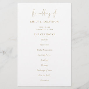 Programa de Casamento Branco Dourado de Texto Eleg
