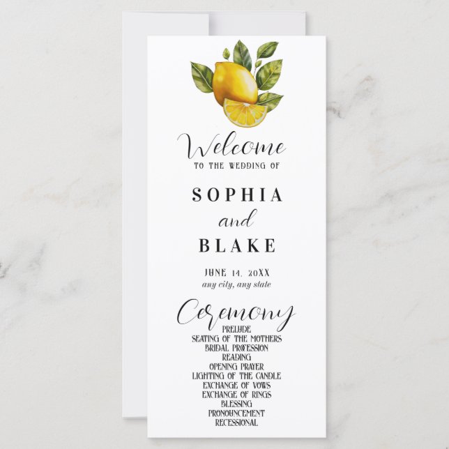 Programa de Casamento Branco Elegante Lemon & Gree (Frente)