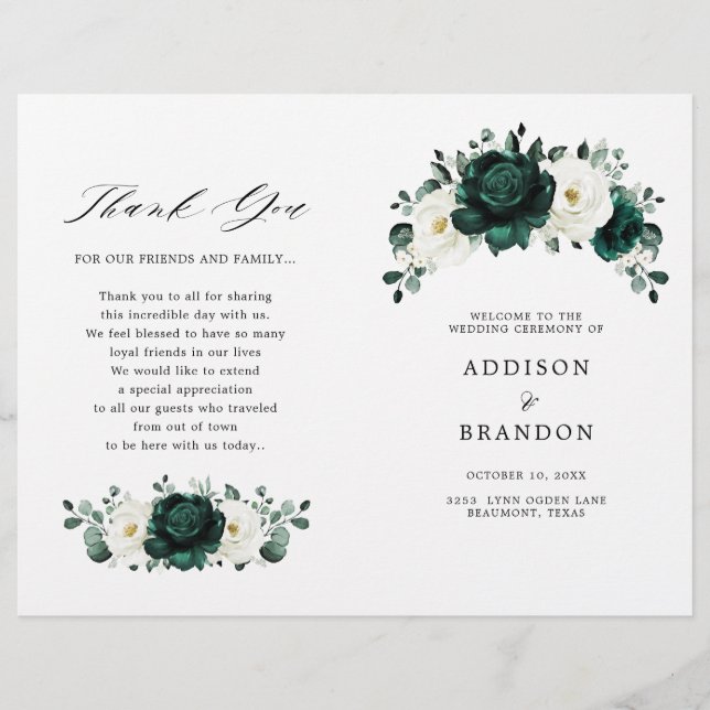 Programa de Casamento Branco Emerald Greenery Euca (Frente)