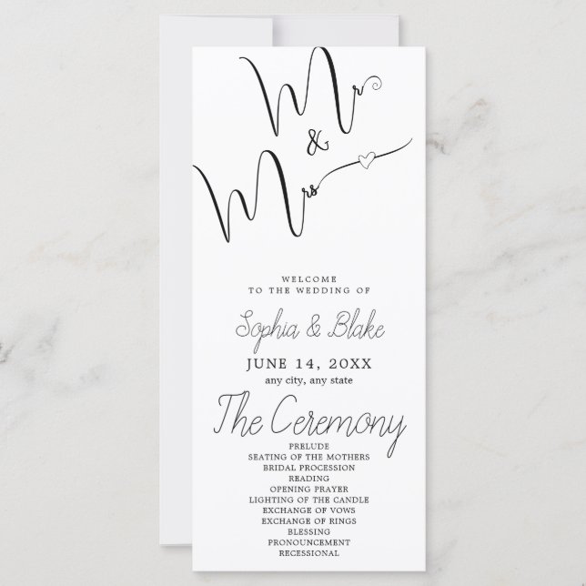 Programa de Casamento Branco Minimalista para Sr e (Frente)