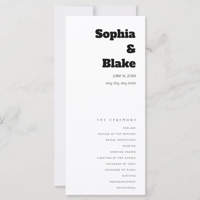 Programa de Casamento Branco Minimalista Simples (Frente)