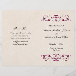 Programa de Casamento Burgundy Dobrado | Fundo Beg