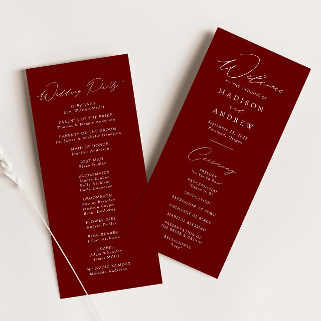 Programa de Casamento Burgundy Elegante Moderno (Criador carregado)