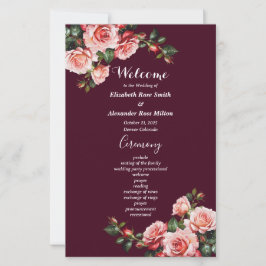 Programa de casamento Burgundy, rosas vermelhas ro