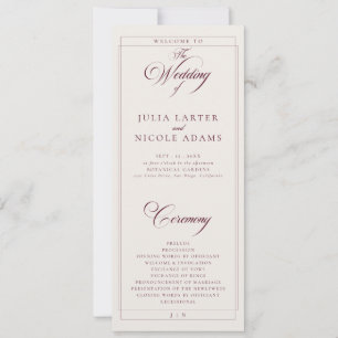 Programa de Casamento Caligrafia Marfim Borgonha C