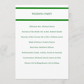 Programa de Casamento Cartão de Borda Verde Minima