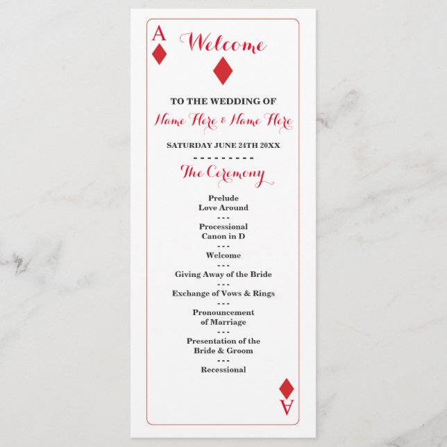 Programa de Casamento Cartas de Baralho Vegas Casi (Frente)