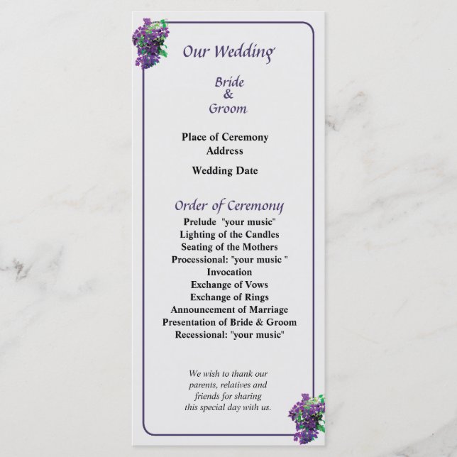 Programa de Casamento Cascade of Clematis (Frente)