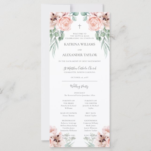 Programa de Casamento Católico com Floral Rosa Kat (Frente)