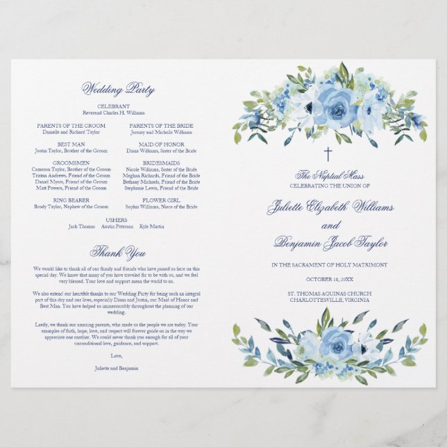 Programa de Casamento Católico de Juliette (Frente)