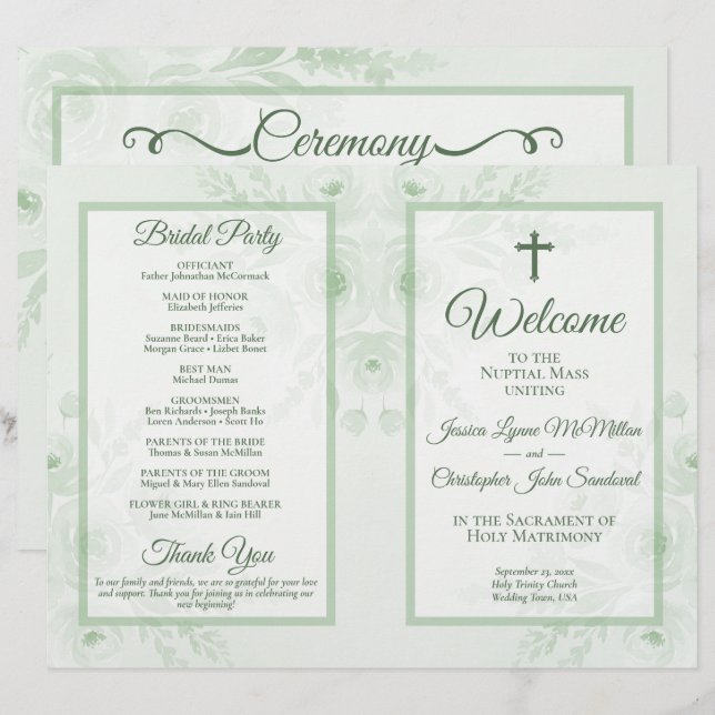 Programa de Casamento Católico DIY Floral Boho Sag (Frente/Verso)