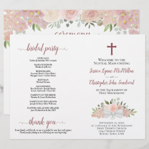 Programa de casamento católico DIY floral rosa dob