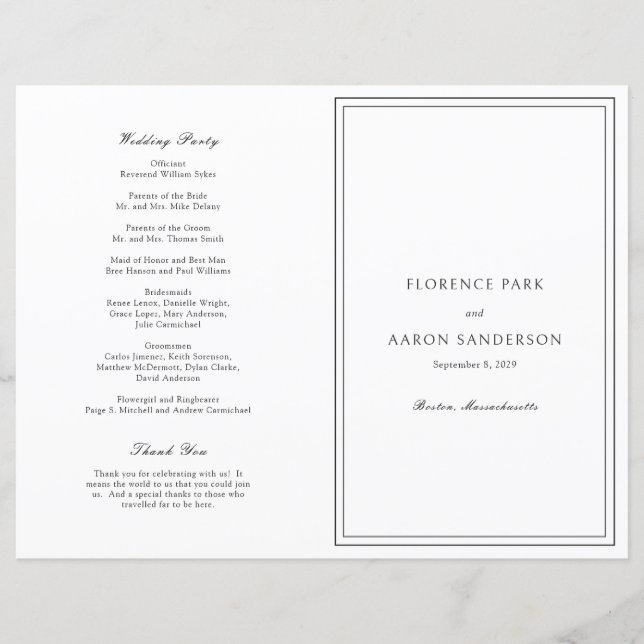 Programa de Casamento Católico Preto e Branco (Frente)