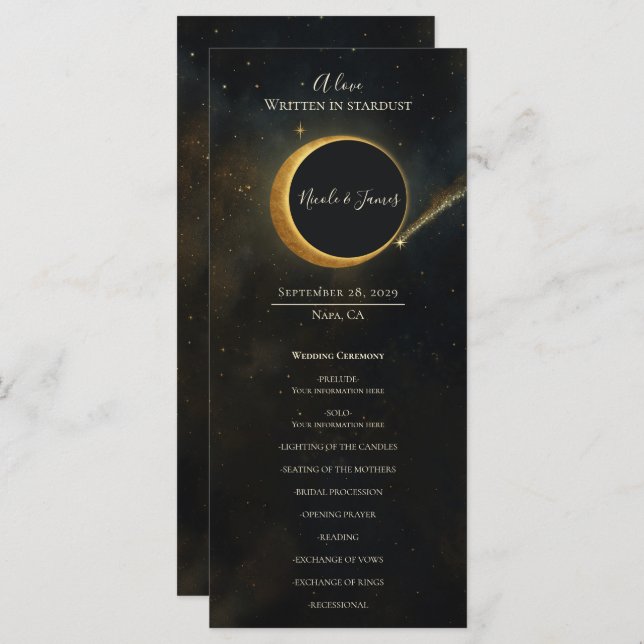 Programa de Casamento Celestial do ouro Stardust (Frente/Verso)